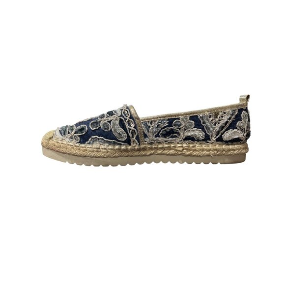 Patrizia Spring Step Blue Beige Embroidered Espadrille Flats Women Size 40/US 9 - Picture 10 of 10